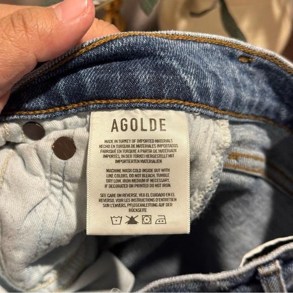 Agolde Women’s 25 Blue Nico High Rise Slim Fit Button Fly Distressed Denim Jeans - Picture 5 of 6